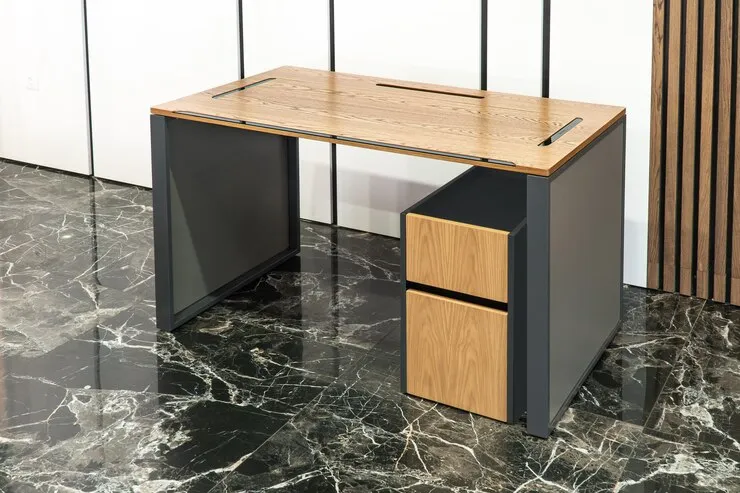 Office desk made of MDF with veneer and metal base بررسی 7 نوع از بهترین جنس برای میز اداری