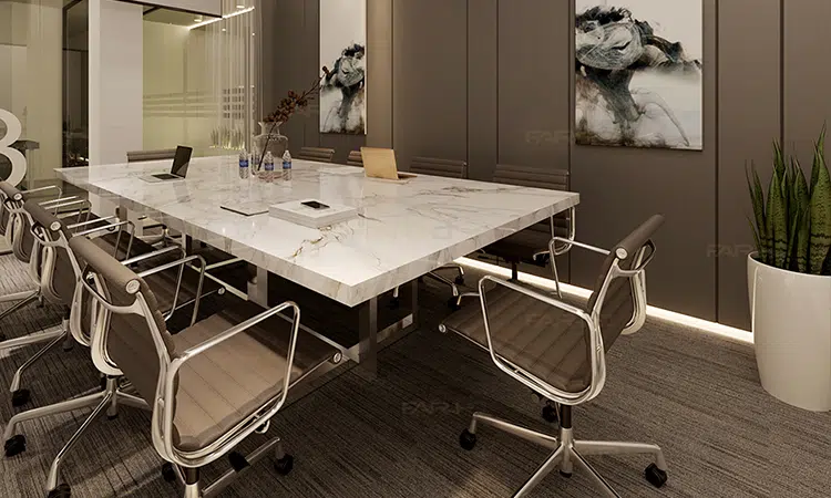 بهترین چیدمان میز و صندلی در فضای کار اشتراکی 2 جریان حرکت و فاصله های استاندارد بین میزها